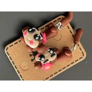 00670 Brown‎ Monkey Earrings Plastic/Polymer Clay Festive Holiday Christmas NEW
